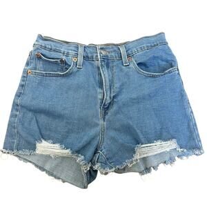 Levi's Blue Denim Jean Shorts High Rise Womens Size 29 Distressed Hem